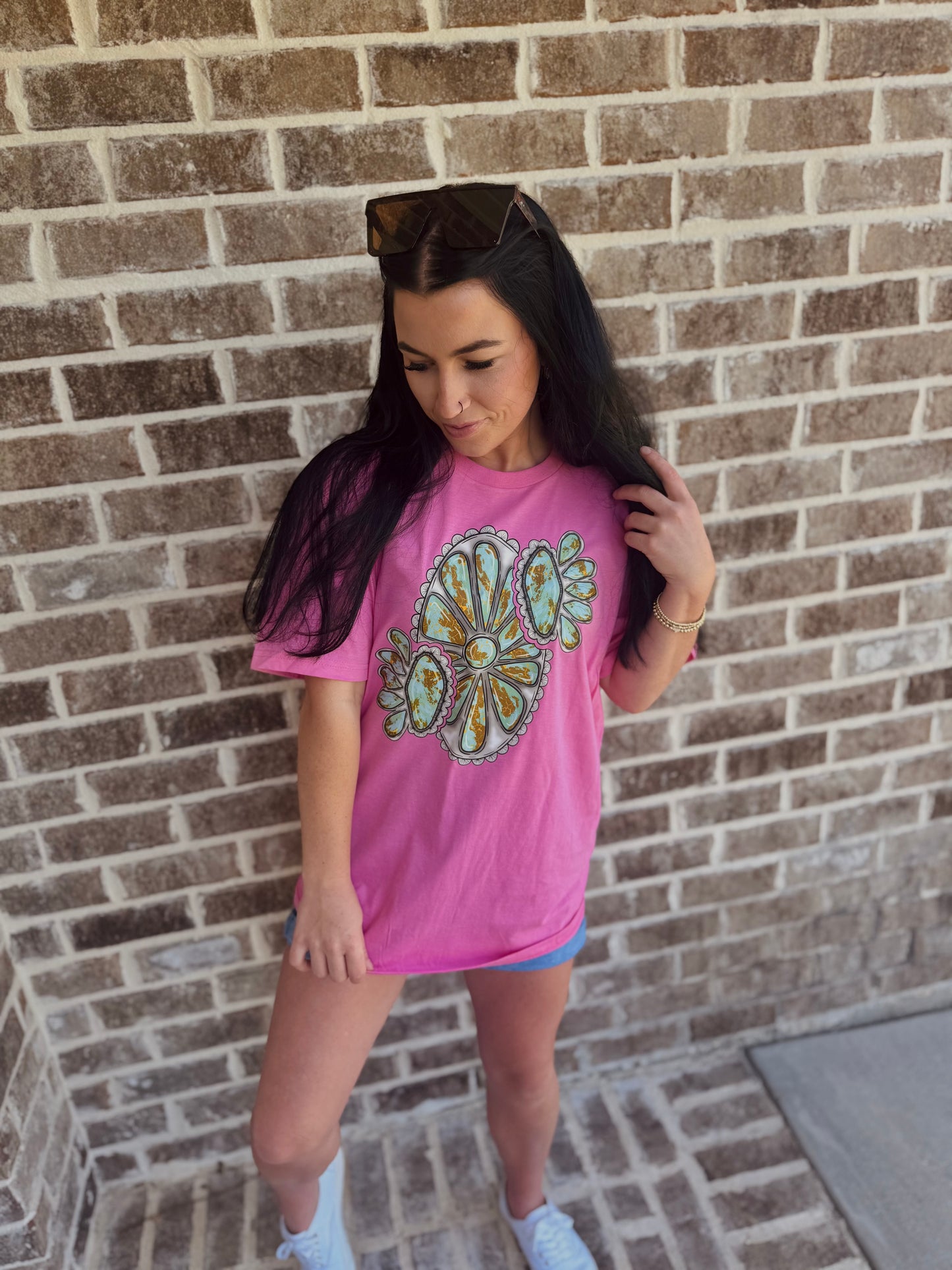Pink Turquoise Concho Graphic Tee – Western Statement Shirt