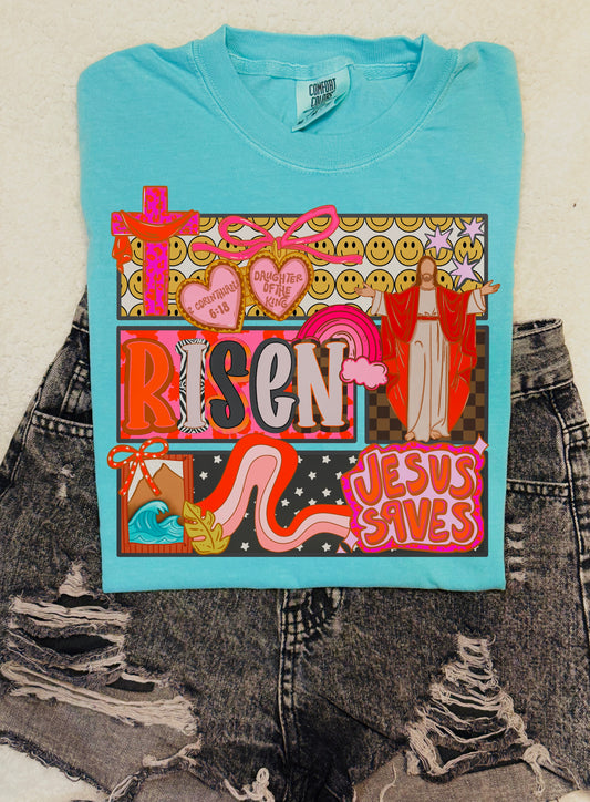 Risen Jesus Saves Graphic Tee | Christian Easter Comfort Colors Shirt