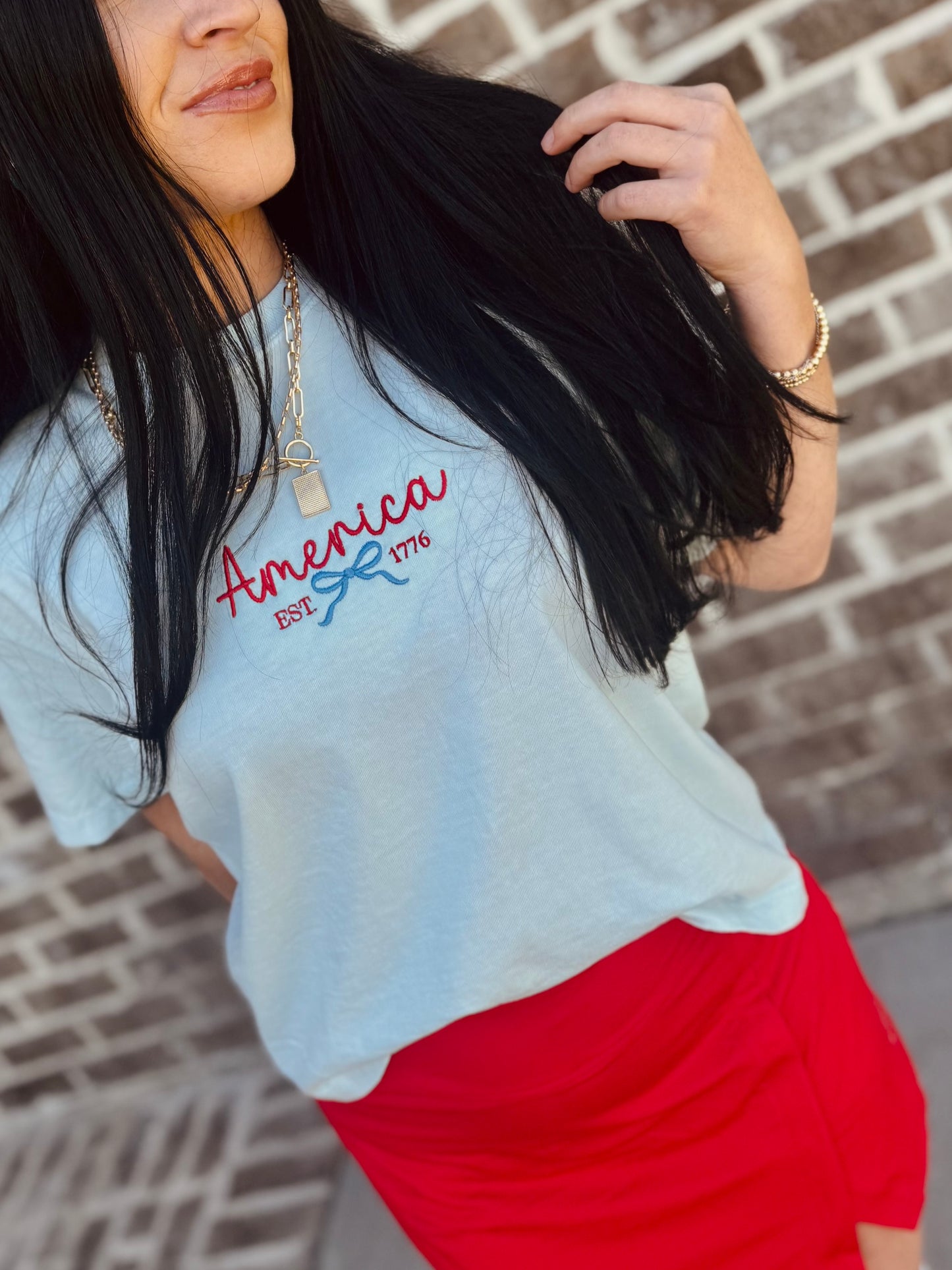 America Comfort Color Crop Embroidered Tee❤️🤍💙