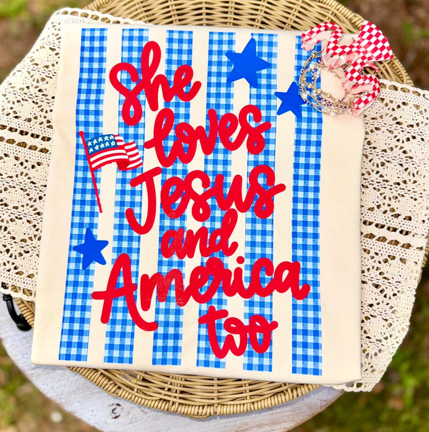 She Loves Jesus & America Too Tee – Patriotic Graphic Shirt | WS
