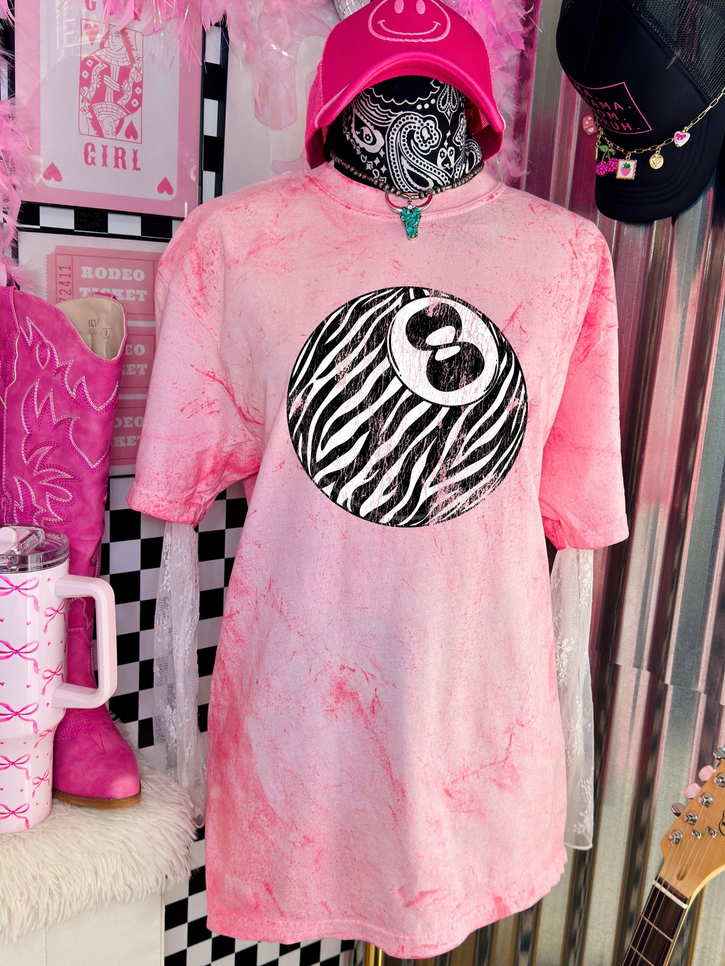 Pink Zebra 8 Ball Graphic Tee | Funky Western Shirt | Trendy Cowgirl Graphic Tee