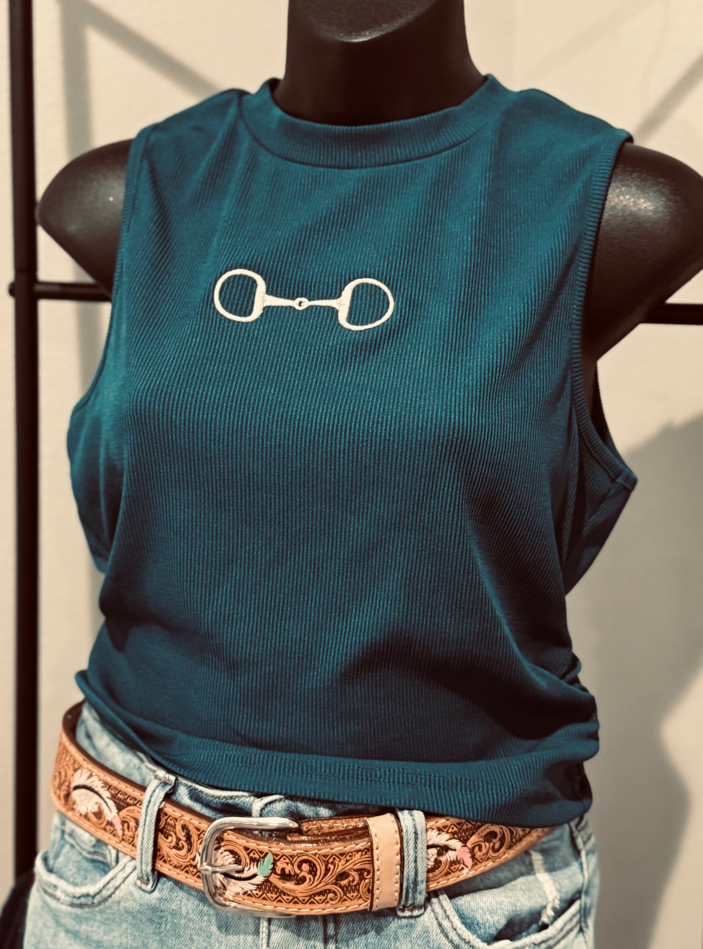 Horse Bit Embroidery Ribbed Tank- Medium✨