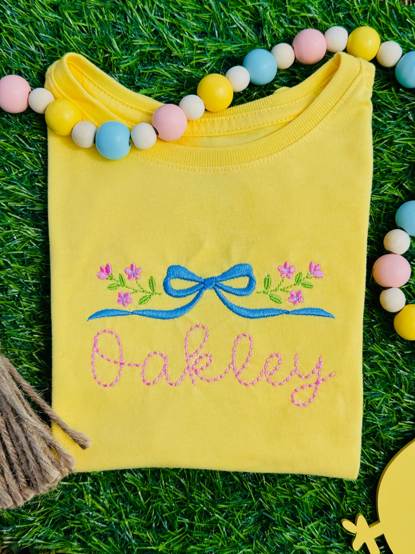 Personalized Bow Name Shirt – Embroidered Girls Name Tee – Custom Floral Bow Shirt – Spring Kids Outfit