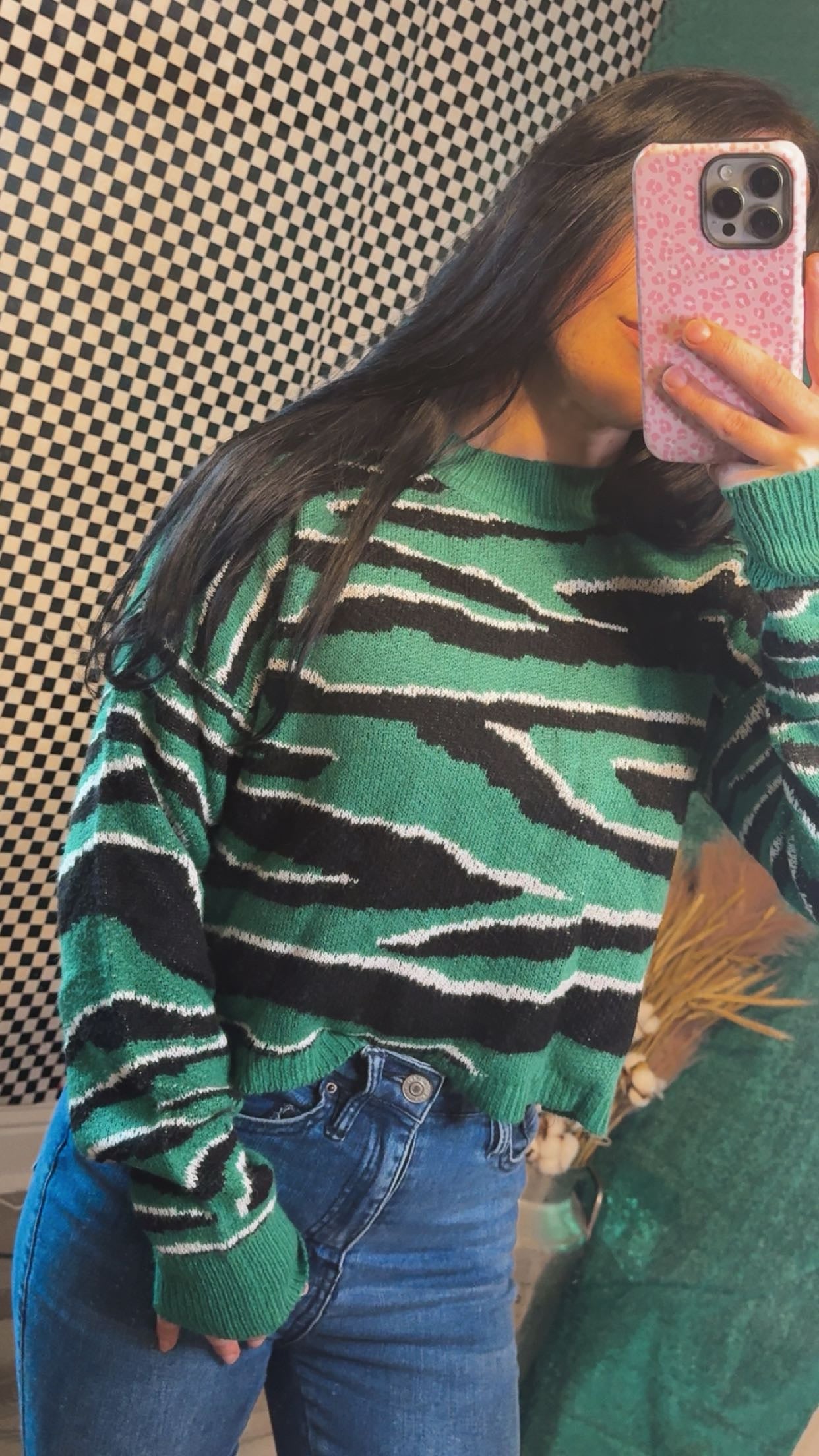 Emerald Wild Stripe Crop Sweater- Medium 🐆💚