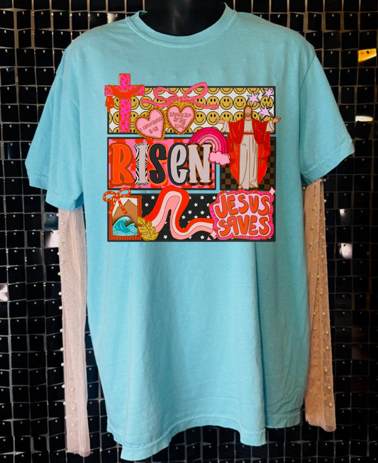 Risen Jesus Saves Graphic Tee | Christian Easter Comfort Colors Shirt