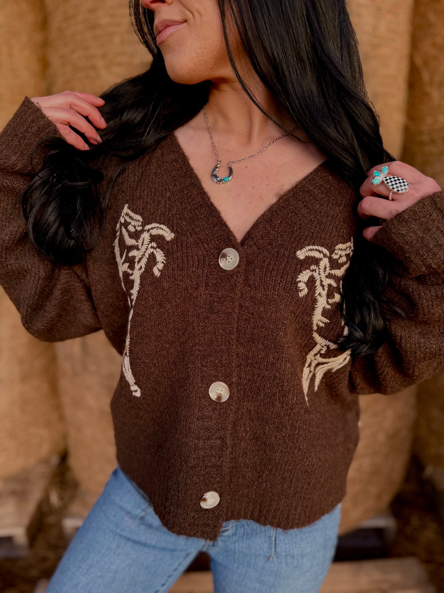 Midnight Ranch Embroidered Horse Cardigan🐴🤎