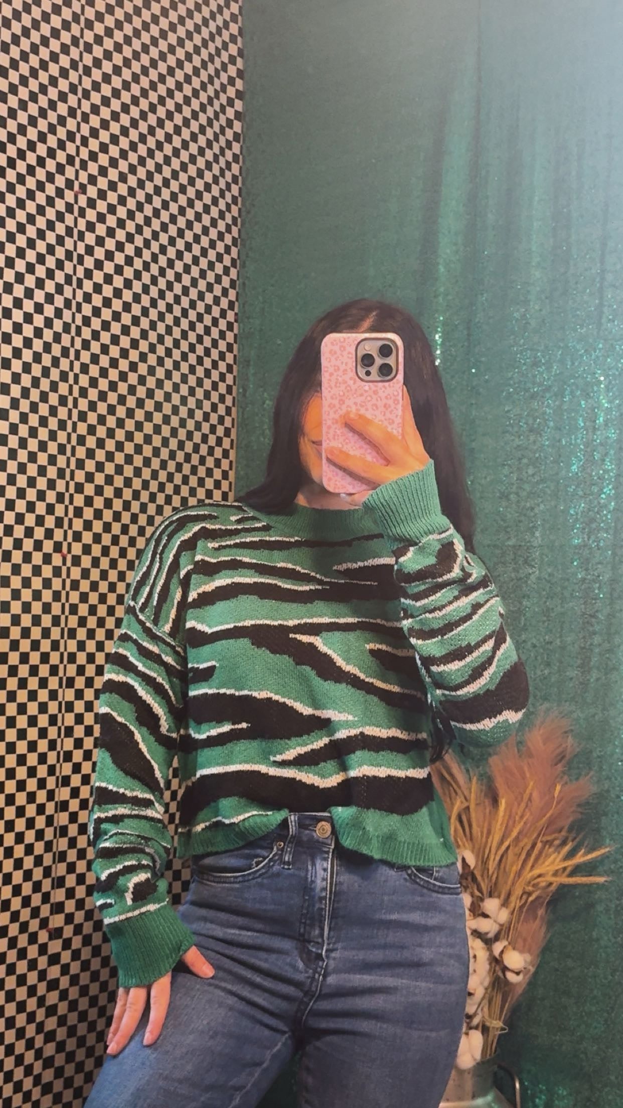 Emerald Wild Stripe Crop Sweater- Medium 🐆💚