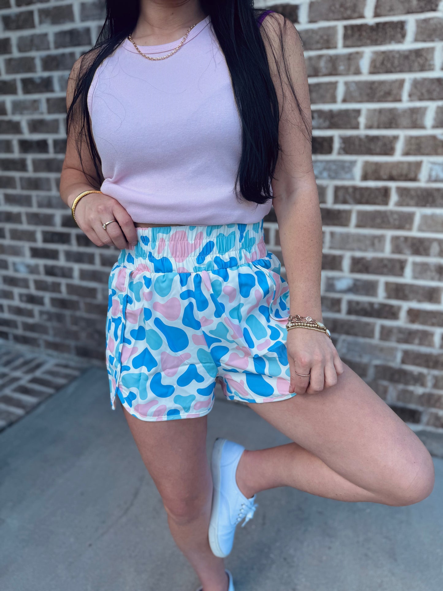 Pastel Camo Athletic Shorts | Lightweight High Waist Everyday Shorts