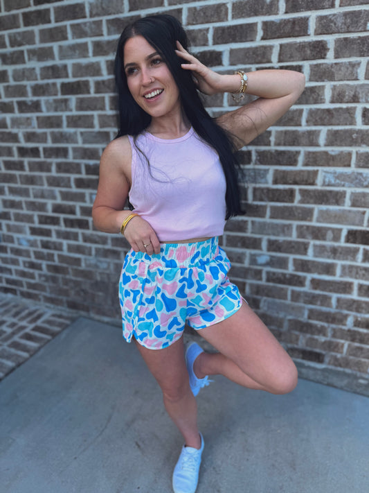 Pastel Camo Athletic Shorts | Lightweight High Waist Everyday Shorts