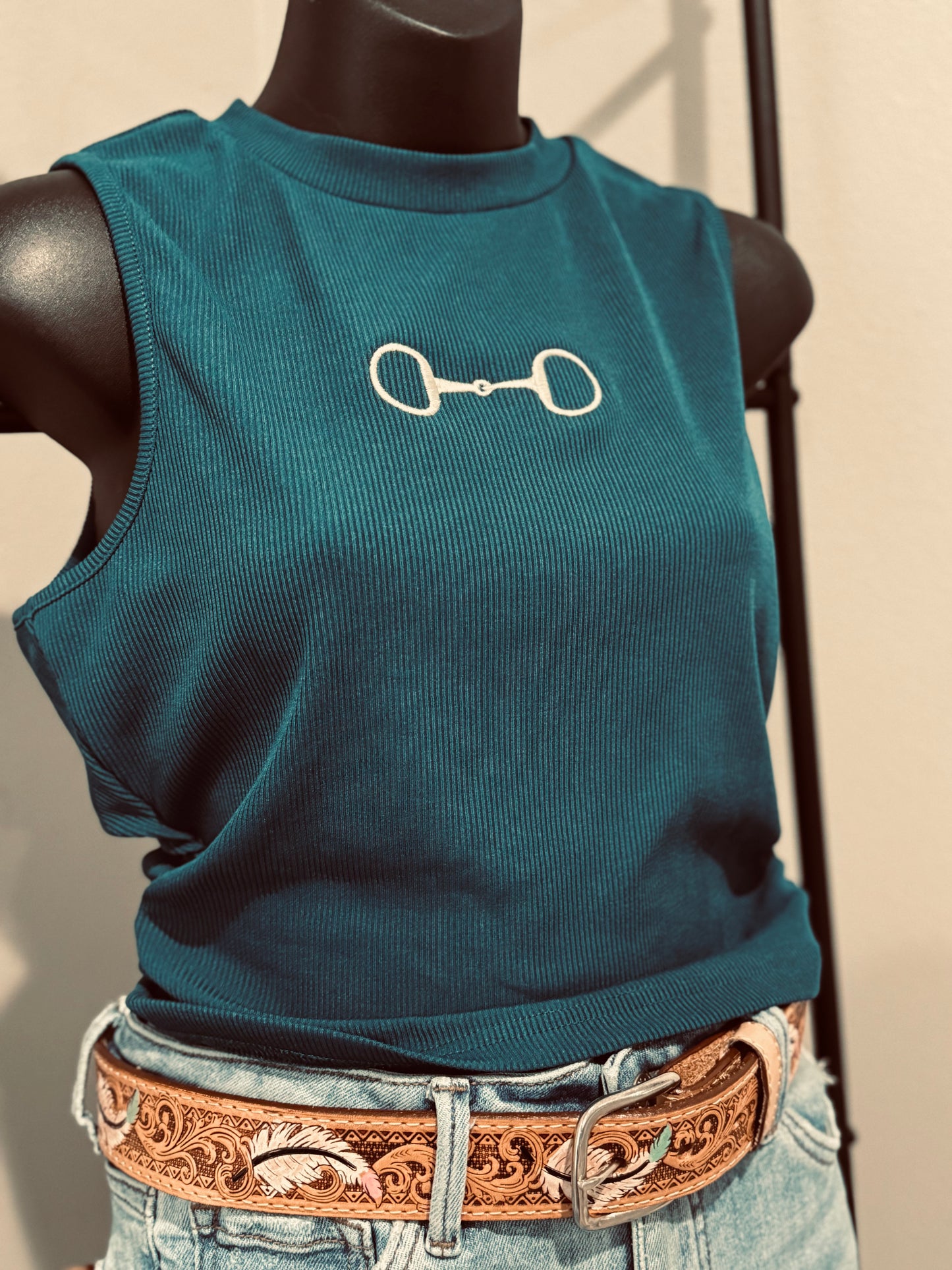 Horse Bit Embroidery Ribbed Tank- Medium✨