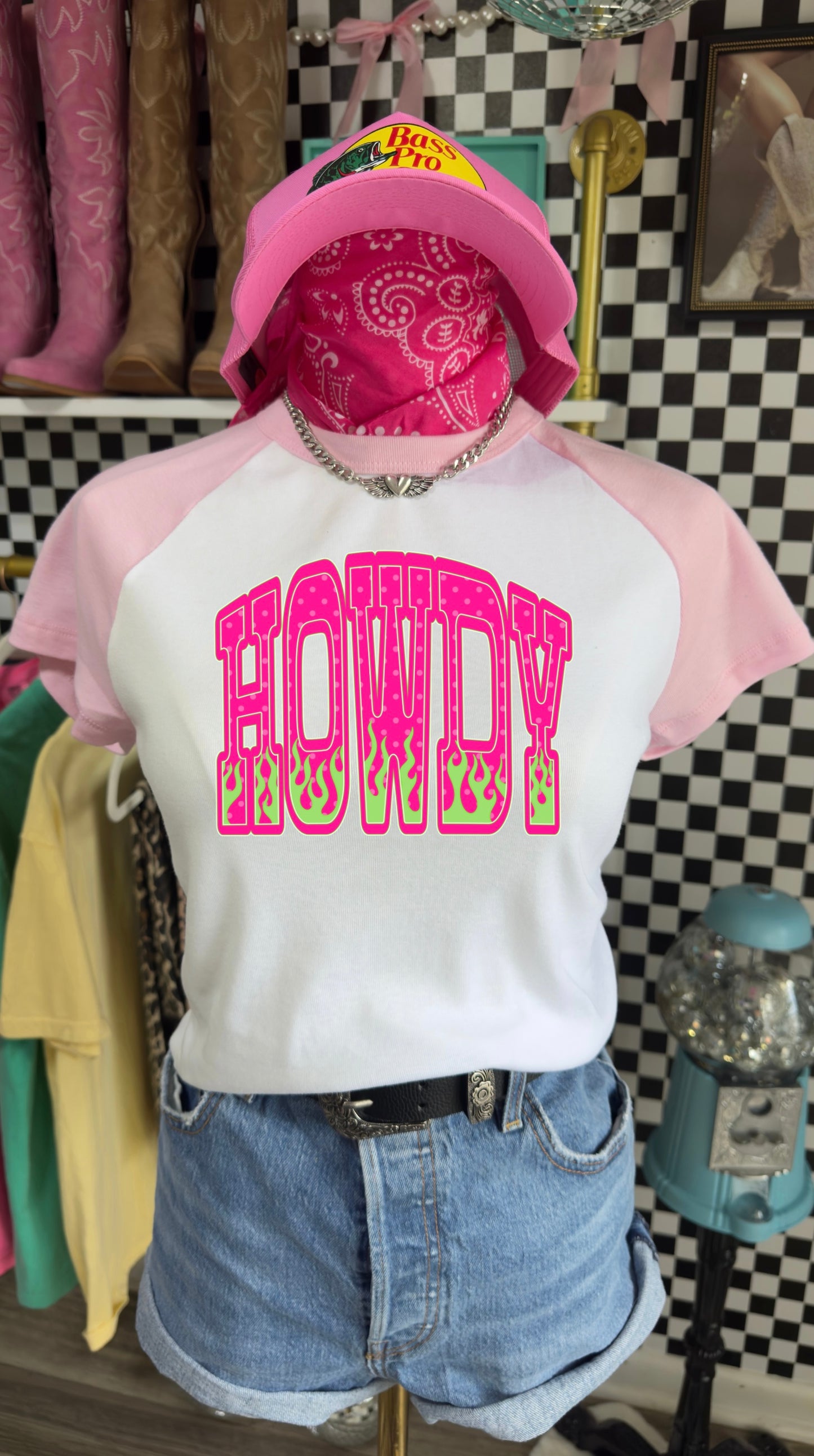 Howdy Neon Pink Western Graphic | Raglan Tee | Funky Western Baby Tee