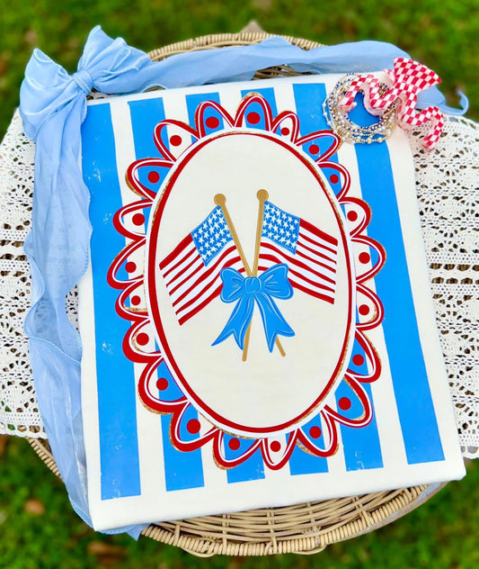 Patriotic Coquette Bow American Flag Tee | Red White Blue Graphic Shirt | 4th of July Outfit | USA Flag Shirt