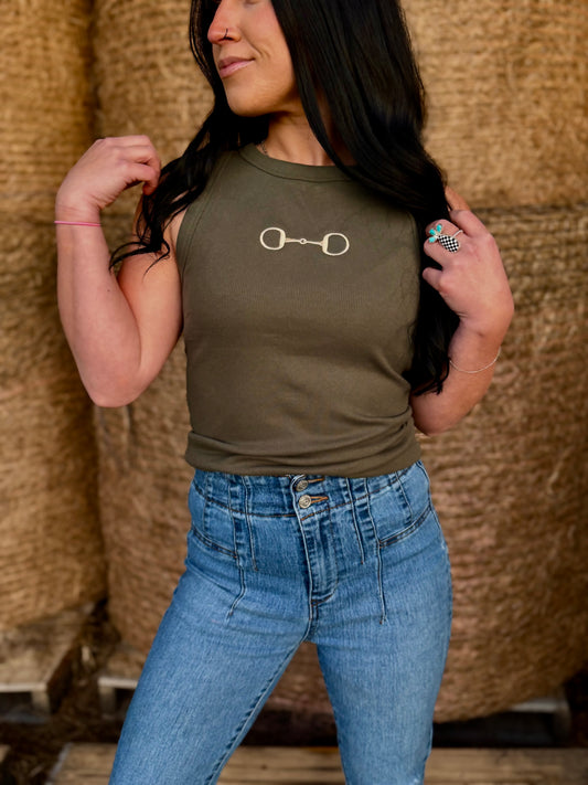 Classic EmbroideredBit Ribbed Crop Tank