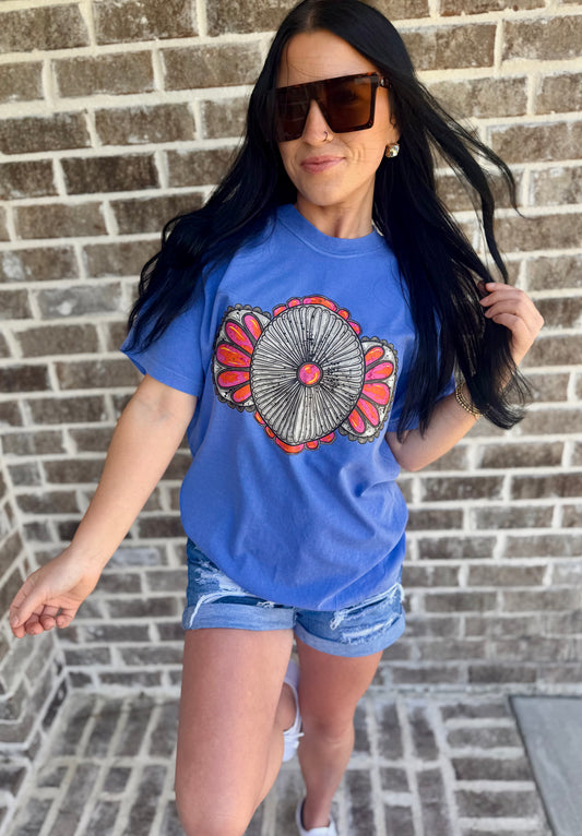 Turquoise Conch Graphic Tee – Western Bold Color Pop Tee | Trendy Western Graphics | Comfort Color Tee