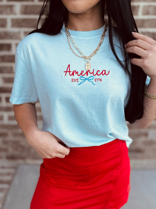 America Comfort Color Crop Embroidered Tee❤️🤍💙