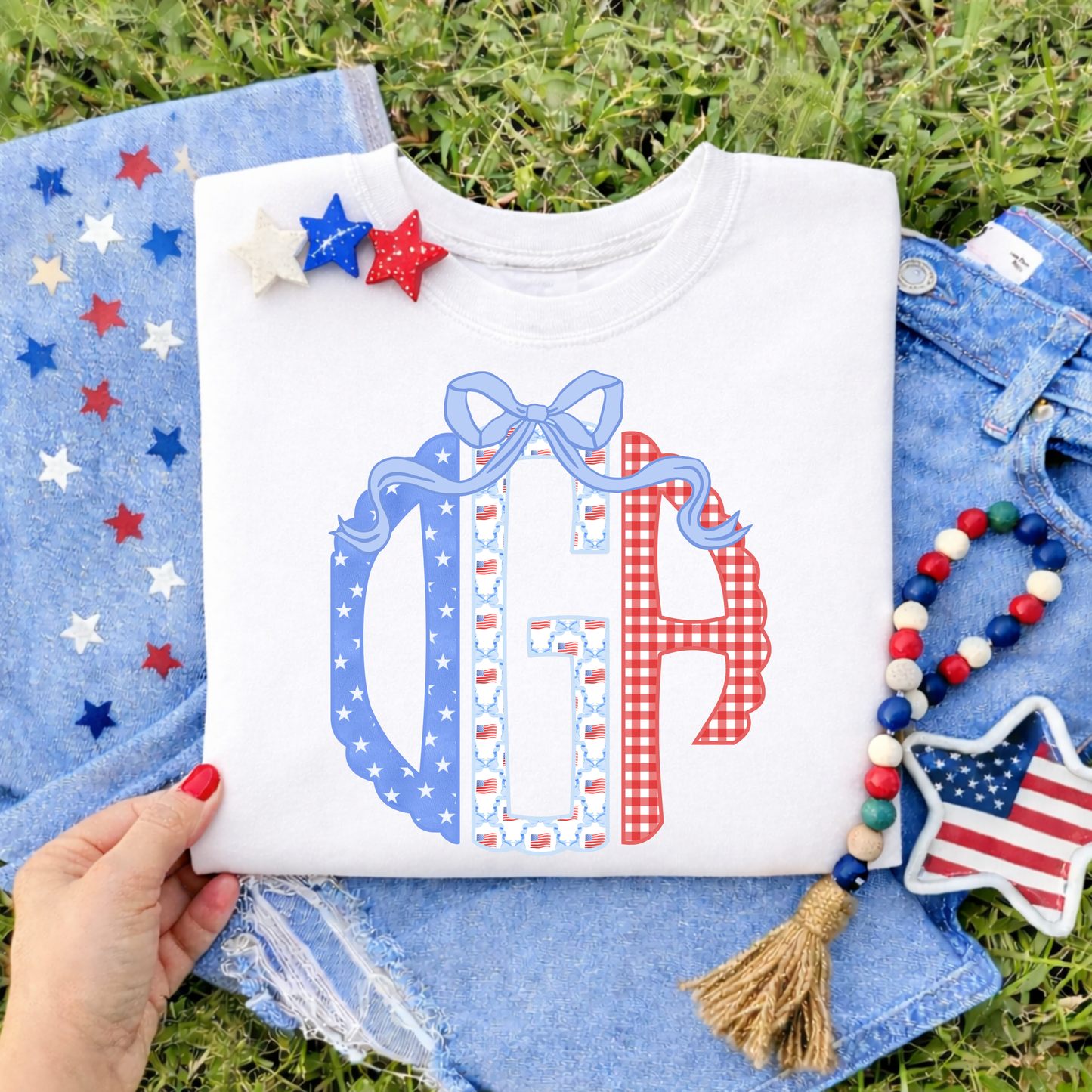 All American Bow Monogram Tee 🇺🇸